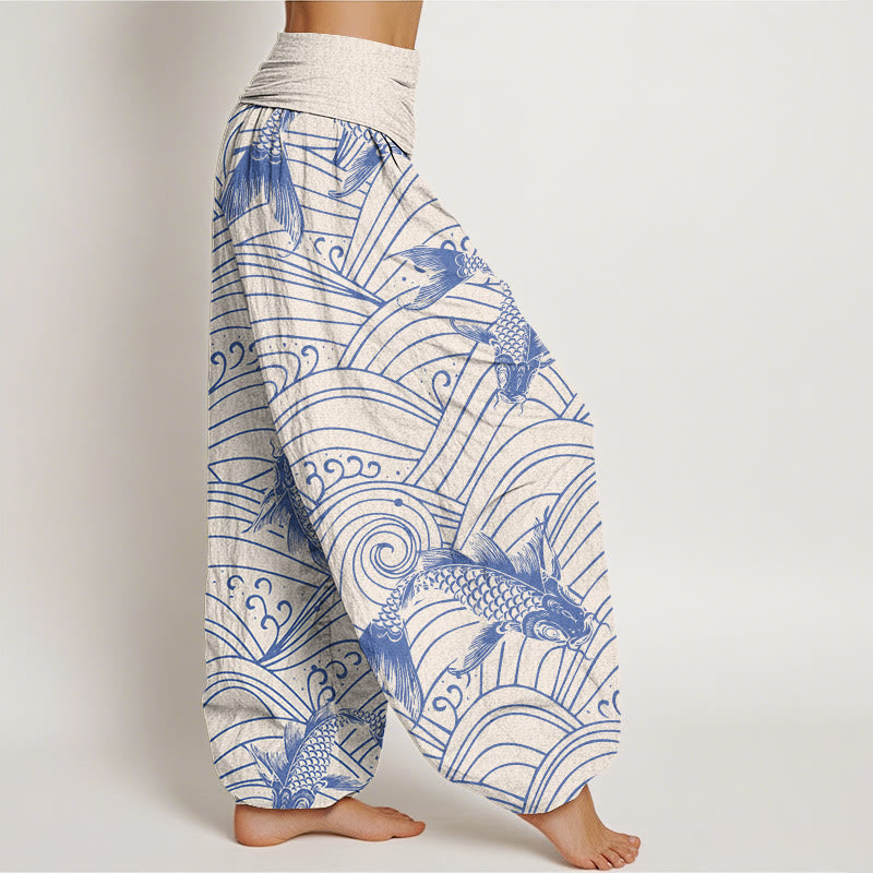 Buddha Stones鯉波模様レディース伸縮性ウエストハーレムパンツ - image 7