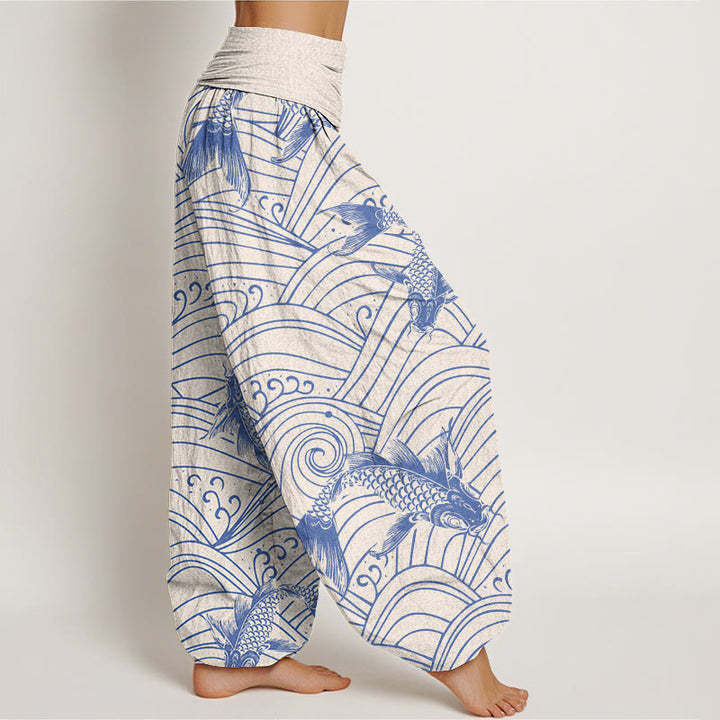 Buddha Stones鯉波模様レディース伸縮性ウエストハーレムパンツ - image 7