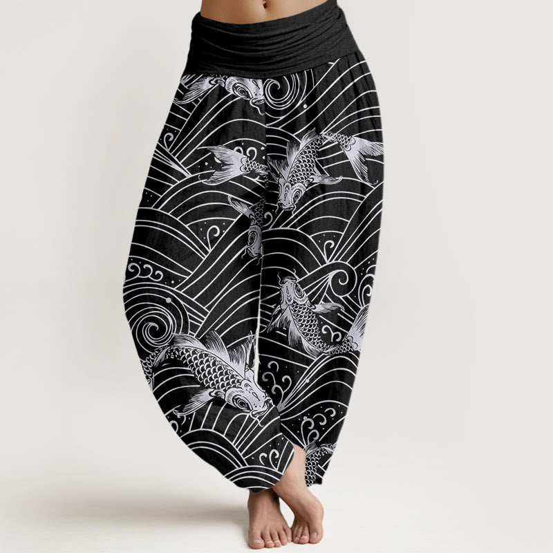 Buddha Stones鯉波模様レディース伸縮性ウエストハーレムパンツ - 黒 - US22、 UK/AU26、 EU54 (6XL) - image 8