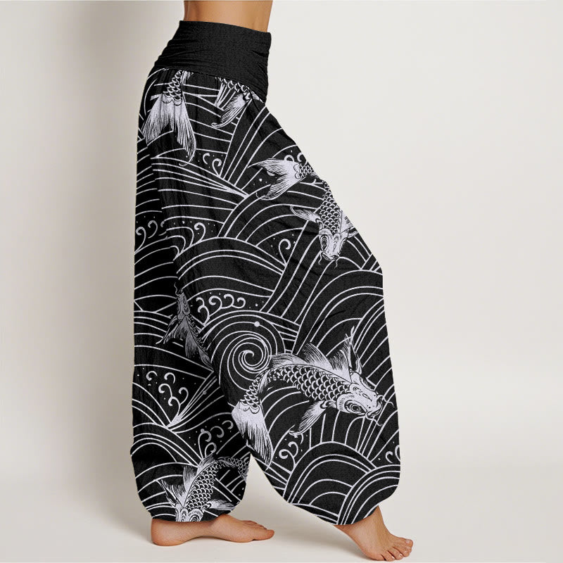 Buddha Stones鯉波模様レディース伸縮性ウエストハーレムパンツ - image 10