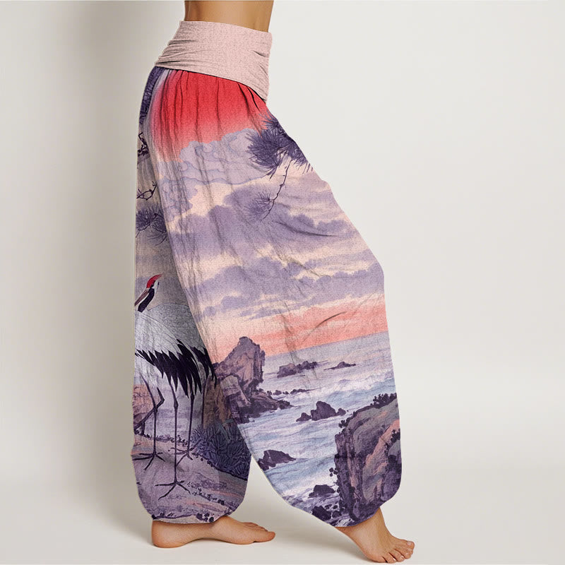 Buddha Stonesカジュアルタンチョウヅル太陽樹柄レディース伸縮性ウエストハーレムパンツ - image 10