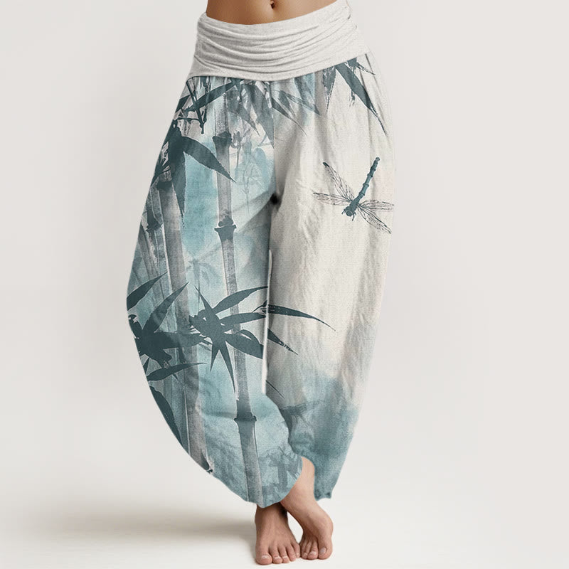 Buddha Stonesコットンカジュアル竹の葉とトンボ柄レディース伸縮性ウエストハーレムパンツ - リネン - US22、 UK/AU26、 EU54 (6XL) - image 7