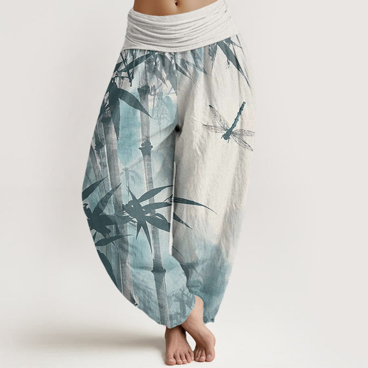 Buddha Stonesコットンカジュアル竹の葉とトンボ柄レディース伸縮性ウエストハーレムパンツ - リネン - US22、 UK/AU26、 EU54 (6XL) - image 7