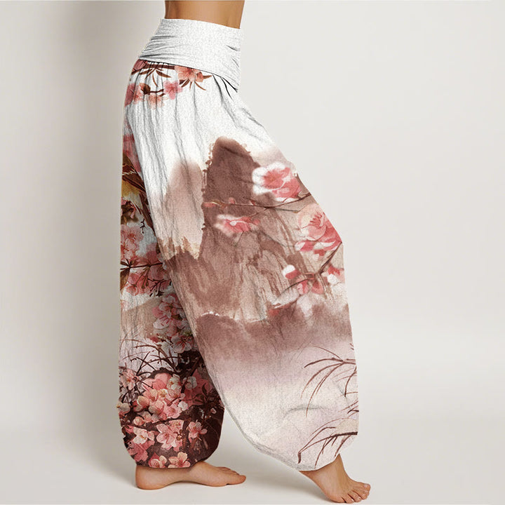 Buddha Stones、鳥、桜、山の模様、レディース 伸縮性ウエスト ハーレムパンツ - image 10