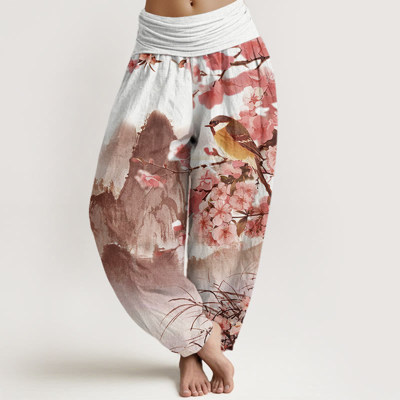 Buddha Stones、鳥、桜、山の模様、レディース 伸縮性ウエスト ハーレムパンツ - ライトコーラル - US22、 UK/AU26、 EU54 (6XL) - image 8