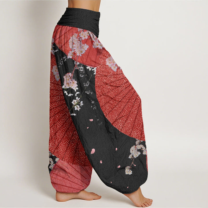 Buddha Stonesカジュアルレッドオイルペーパー傘桜柄レディース伸縮性ウエストハーレムパンツ - image 10