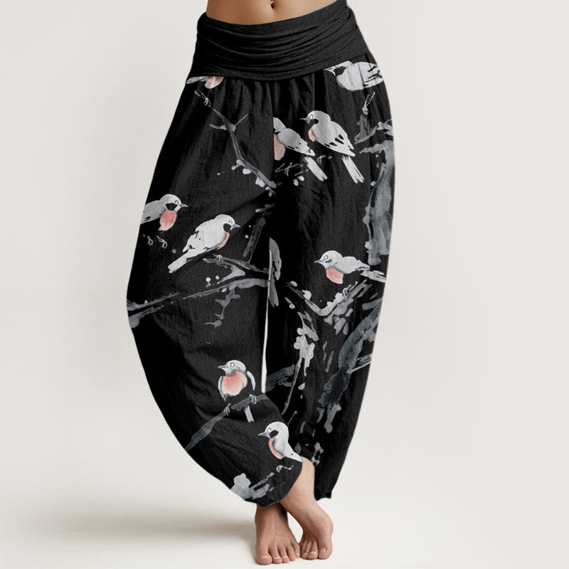 Buddha Stonesカジュアル鳥の枝柄レディース伸縮性ウエストハーレムパンツ - 黒 - US22、 UK/AU26、 EU54 (6XL) - image 1