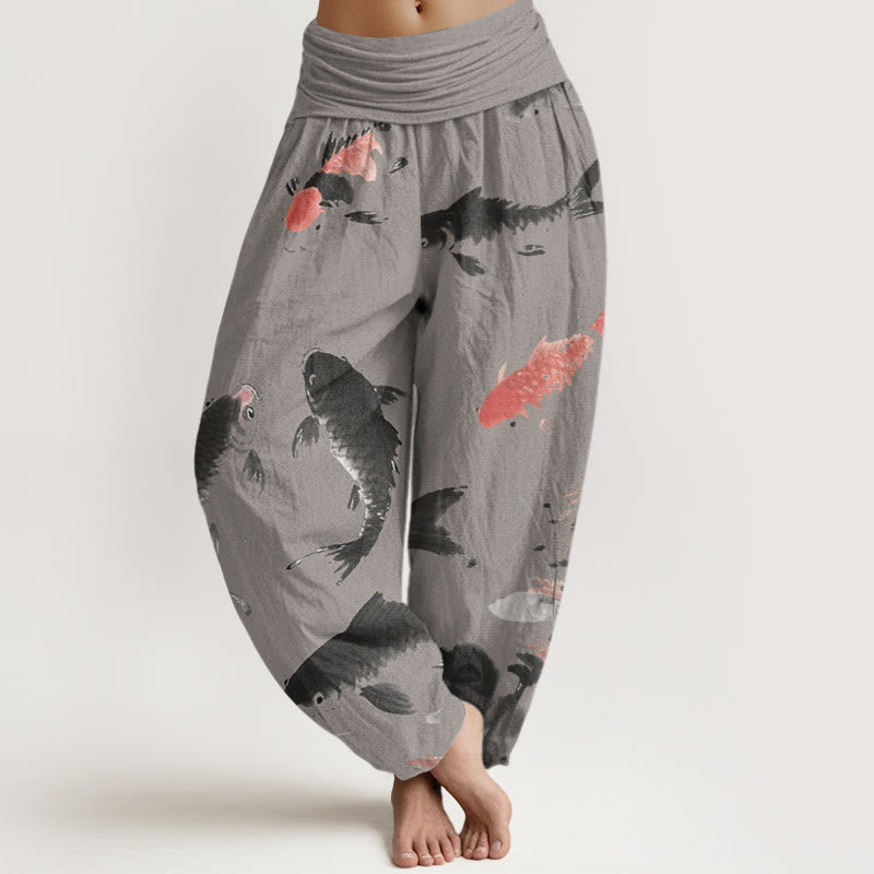 Buddha Stonesカジュアル 鯉柄 レディース 伸縮性ウエスト ハーレムパンツ - ディムグレー - US22、 UK/AU26、 EU54 (6XL) - image 5