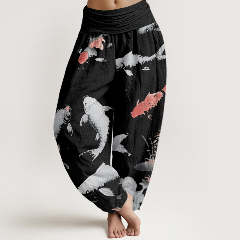 Buddha Stonesカジュアル 鯉柄 レディース 伸縮性ウエスト ハーレムパンツ - 黒 - US22、 UK/AU26、 EU54 (6XL) - image 8