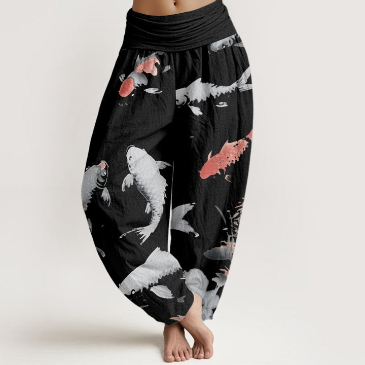 Buddha Stonesカジュアル 鯉柄 レディース 伸縮性ウエスト ハーレムパンツ - 黒 - US22、 UK/AU26、 EU54 (6XL) - image 8
