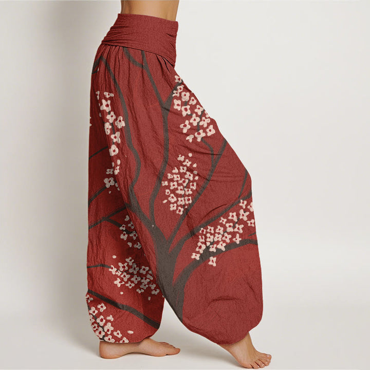 Buddha Stonesカジュアル梅の花の枝柄レディース伸縮性ウエストハーレムパンツ - image 3