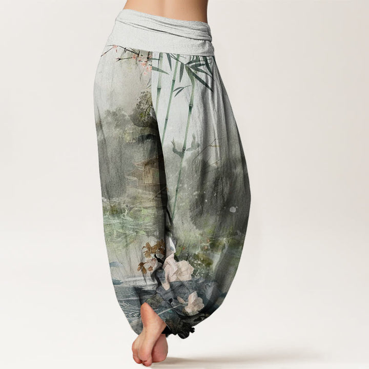 Buddha Stones、竹、パビリオン、花柄、レディース、伸縮性ウエスト、ハーレムパンツ - image 2