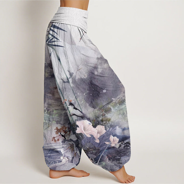 Buddha Stones、竹、パビリオン、花柄、レディース、伸縮性ウエスト、ハーレムパンツ - image 10