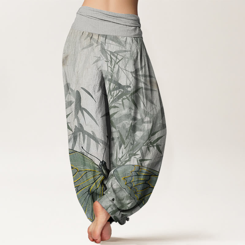 Buddha Stones、蝶、竹、花柄、レディース、伸縮性ウエスト、ハーレムパンツ - image 2