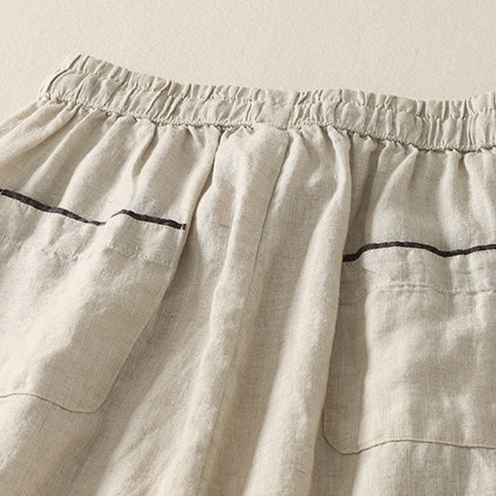 Buddha Stones夏 カジュアル 純色 ドローストリング 9丈 コットンリネン レディース ハーレムパンツ ポケット付き - image 4
