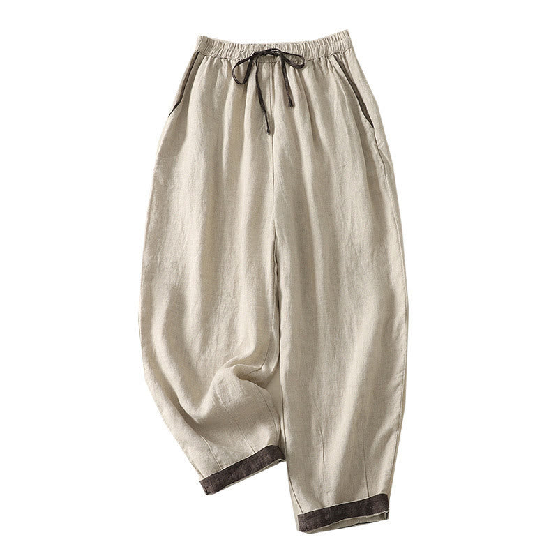 Buddha Stones夏 カジュアル 純色 ドローストリング 9丈 コットンリネン レディース ハーレムパンツ ポケット付き - image 9