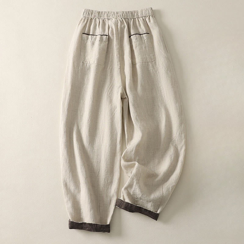 Buddha Stones夏用 カジュアル 無地 ドローストリング付き レディース ハーレムパンツ ポケット付き - image 1