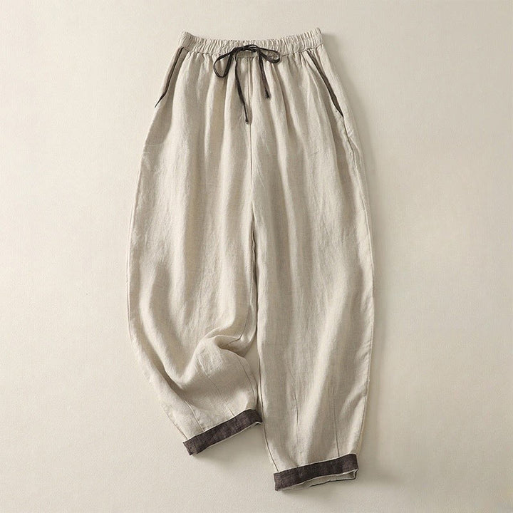 Buddha Stones夏 カジュアル 純色 ドローストリング 9丈 コットンリネン レディース ハーレムパンツ ポケット付き - リネン - US8-10，UK/AU12-14，EU40-42 (2XL) - image 0