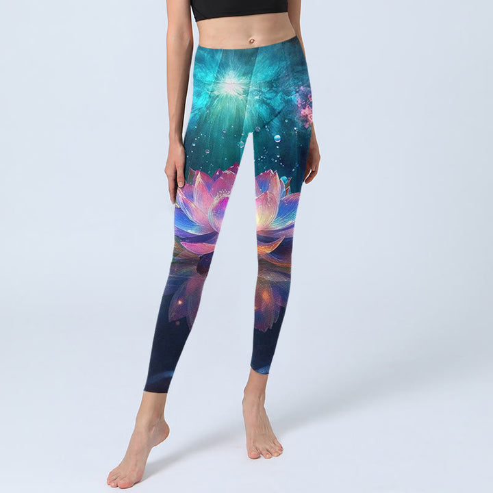 Buddha Stonesグラデーション 蓮の花 水泡柄プリント ジムレギンス レディース ヨガパンツ - image 6