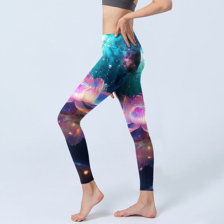 Buddha Stonesグラデーション 蓮の花 水泡柄プリント ジムレギンス レディース ヨガパンツ - image 3