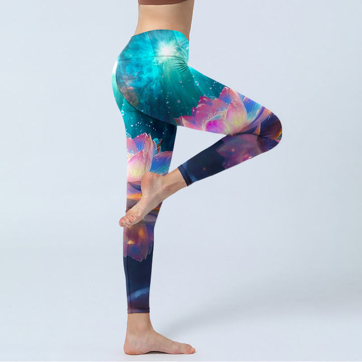 Buddha Stonesグラデーション 蓮の花 水泡柄プリント ジムレギンス レディース ヨガパンツ - image 4