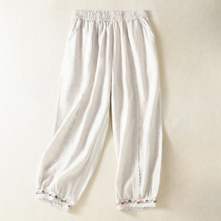 Buddha Stonesカジュアル 無地 レース サイドデザイン 7-8丈 コットンリネン レディース ハーレムパンツ ポケット付き - image 17