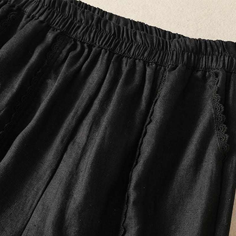 Buddha Stonesカジュアル 無地 レース サイドデザイン 7-8丈 コットンリネン レディース ハーレムパンツ ポケット付き - image 27
