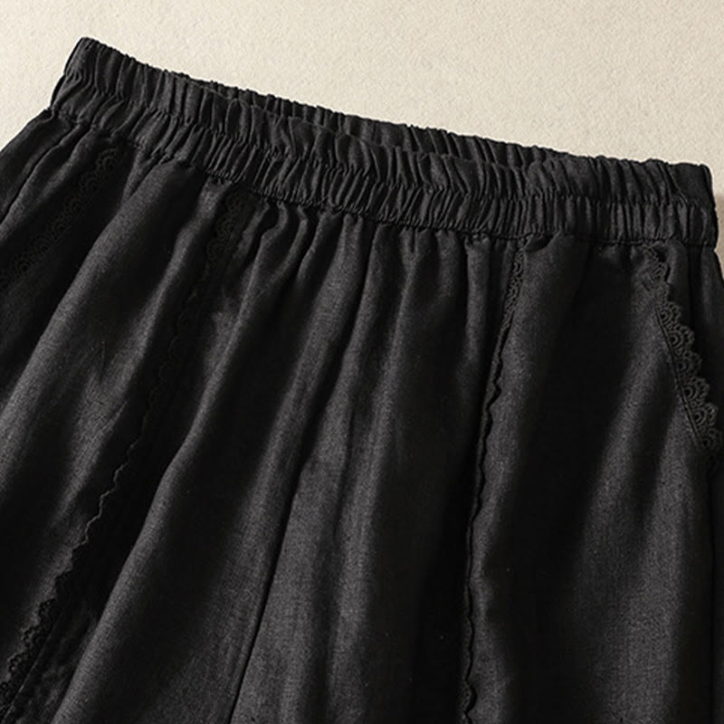 Buddha Stonesカジュアル 無地 レース サイドデザイン 7-8丈 コットンリネン レディース ハーレムパンツ ポケット付き - image 26