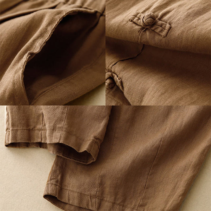 Buddha Stonesカジュアル 無地 フロッグボタンデザイン 7-8丈 コットンリネン レディース ハーレムパンツ ポケット付き - image 2