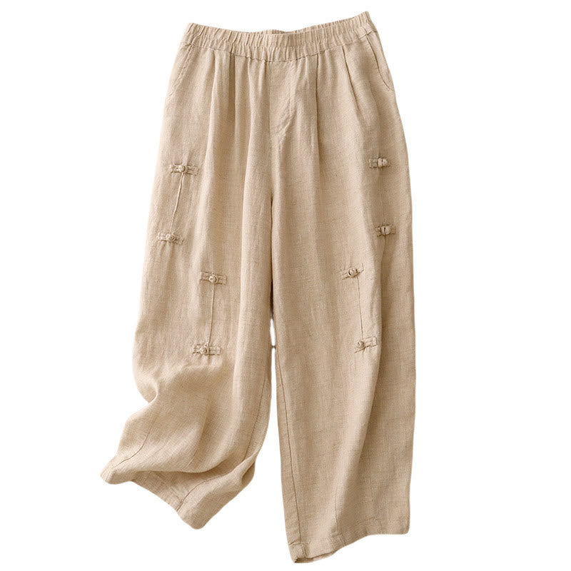 Buddha Stonesカジュアル 無地 フロッグボタンデザイン 7-8丈 コットンリネン レディース ハーレムパンツ ポケット付き - image 16
