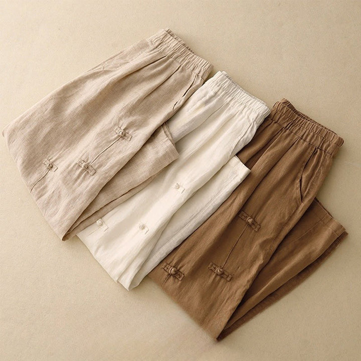 Buddha Stonesカジュアル 無地 フロッグボタンデザイン 7-8丈 コットンリネン レディース ハーレムパンツ ポケット付き - image 18