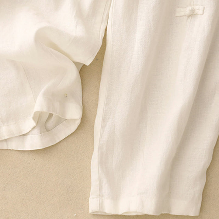 Buddha Stonesカジュアル 無地 フロッグボタンデザイン 7-8丈 コットンリネン レディース ハーレムパンツ ポケット付き - image 6