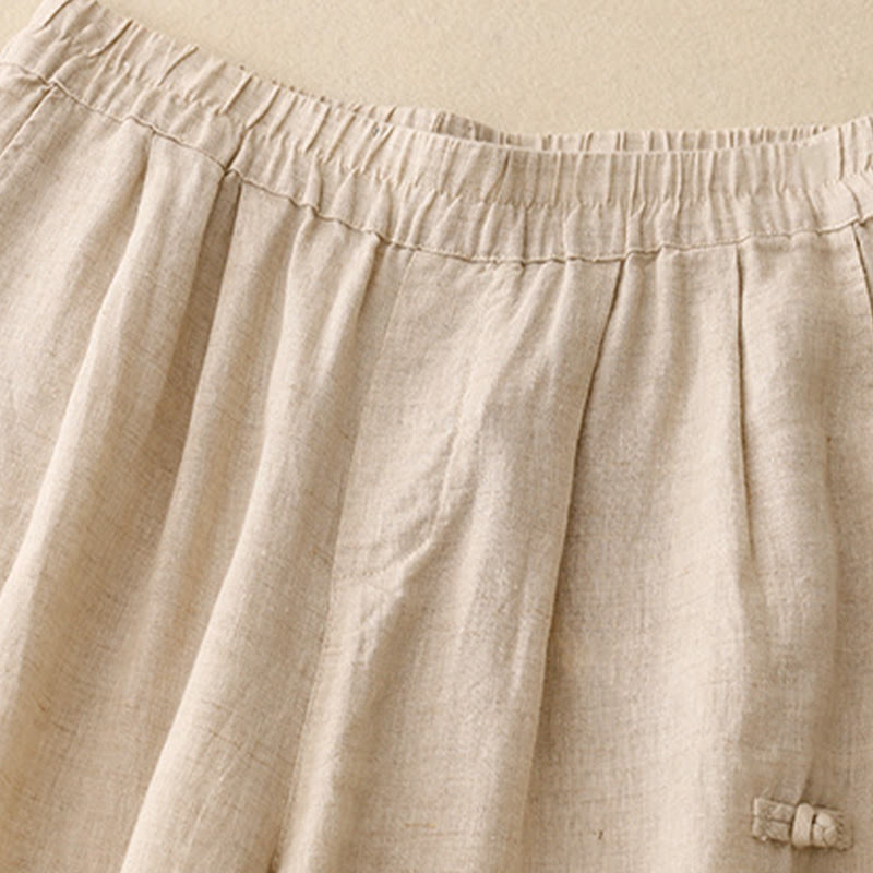 Buddha Stonesカジュアル 無地 フロッグボタンデザイン 7-8丈 コットンリネン レディース ハーレムパンツ ポケット付き - image 9