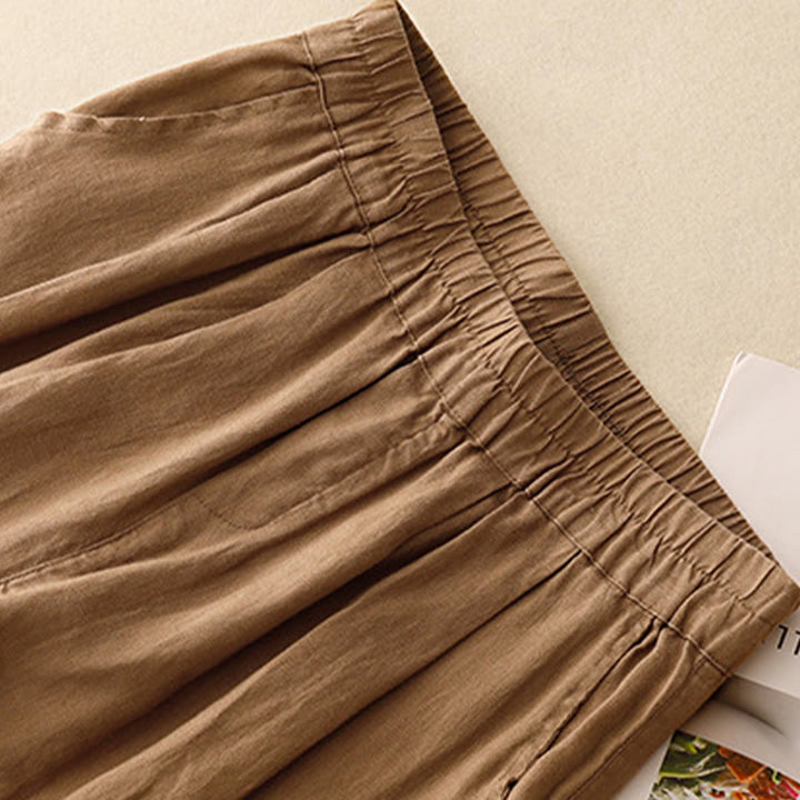 Buddha Stonesカジュアル 無地 フロッグボタンデザイン 7-8丈 コットンリネン レディース ハーレムパンツ ポケット付き - image 1