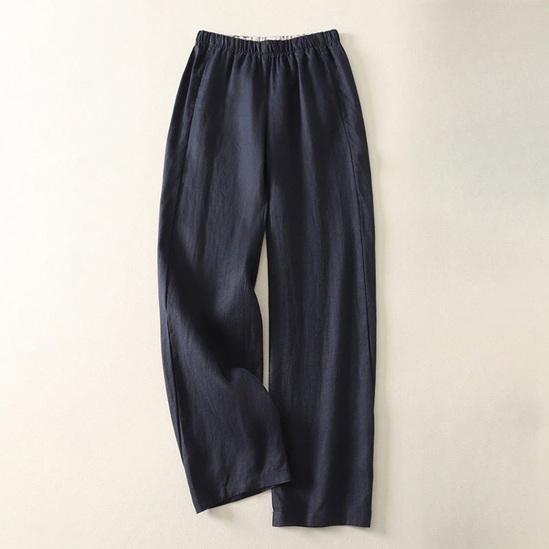 Buddha Stonesデイリー 無地 シンプルデザイン コットンリネン レディース パンツ ポケット付き - ミッドナイトブルー - US8-10，UK/AU12-14，EU40-42 (2XL) - image 15