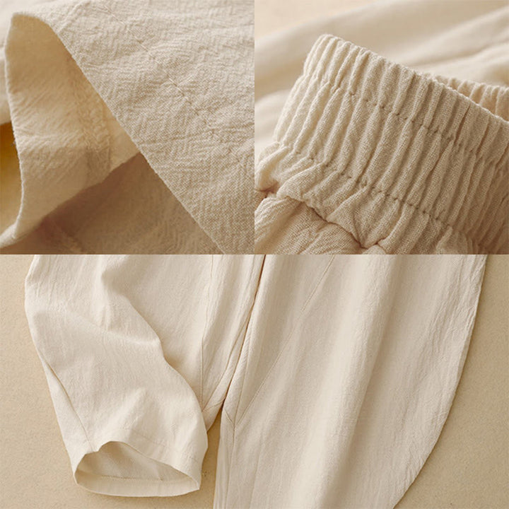 Buddha Stonesデイリー 無地 伸縮性ウエストバンド コットンリネン レディース パンツ ポケット付き - image 15