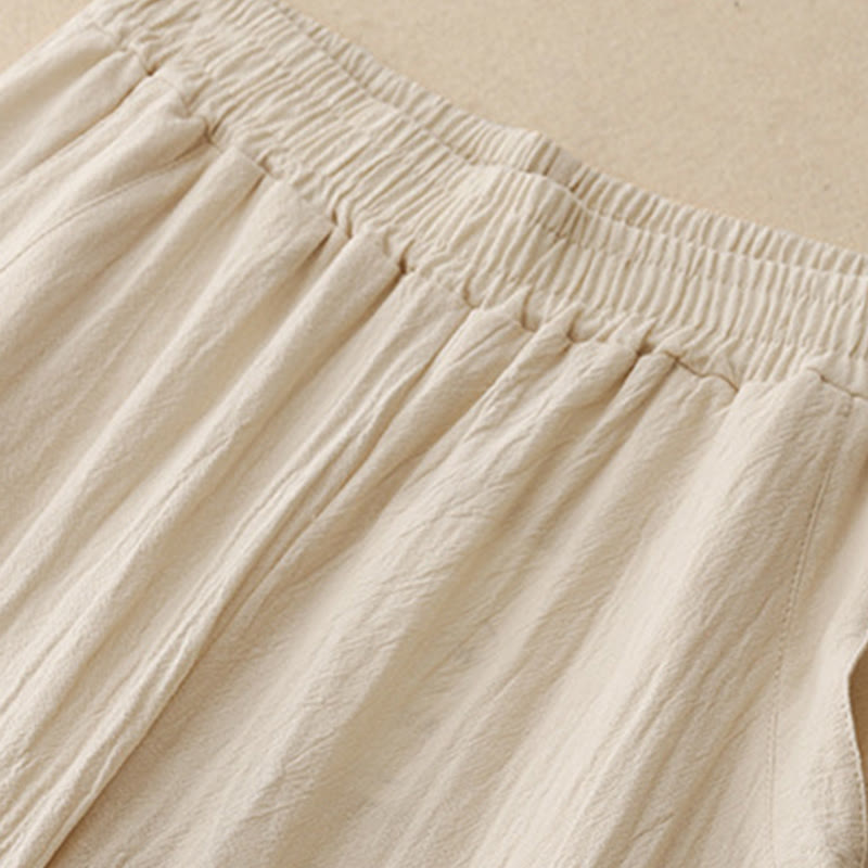 Buddha Stonesデイリー 無地 伸縮性ウエストバンド コットンリネン レディース パンツ ポケット付き - image 10