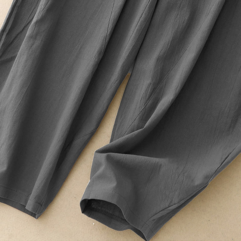 Buddha Stonesデイリー 無地 伸縮性ウエストバンド コットンリネン レディース パンツ ポケット付き - image 7