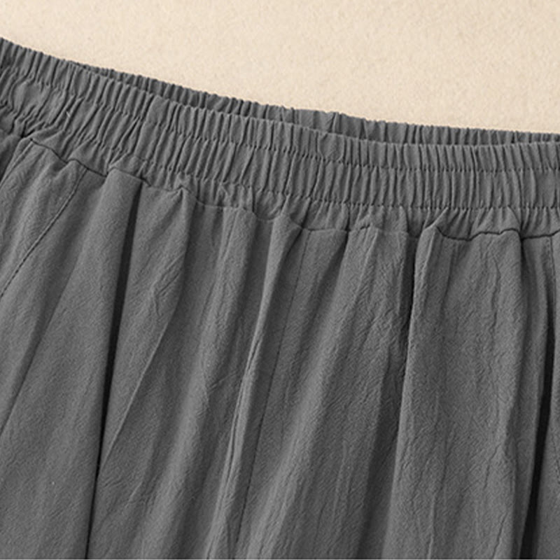 Buddha Stonesデイリー 無地 伸縮性ウエストバンド コットンリネン レディース パンツ ポケット付き - image 4