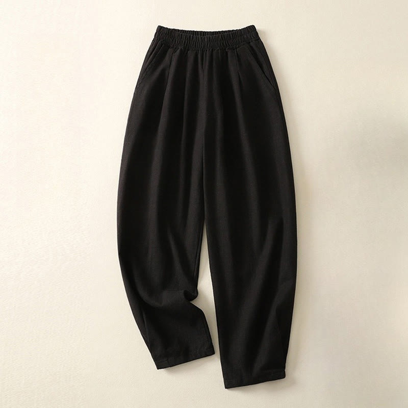 Buddha Stones多用途カジュアル 無地 伸縮性ウエストバンド コットンリネン レディース パンツ ポケット付き - 黒 - US8-10，UK/AU12-14，EU40-42 (2XL) - image 11