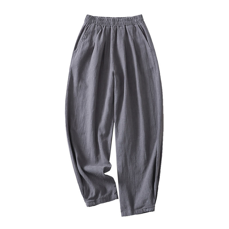Buddha Stones多用途カジュアル 無地 伸縮性ウエストバンド コットンリネン レディース パンツ ポケット付き - image 10