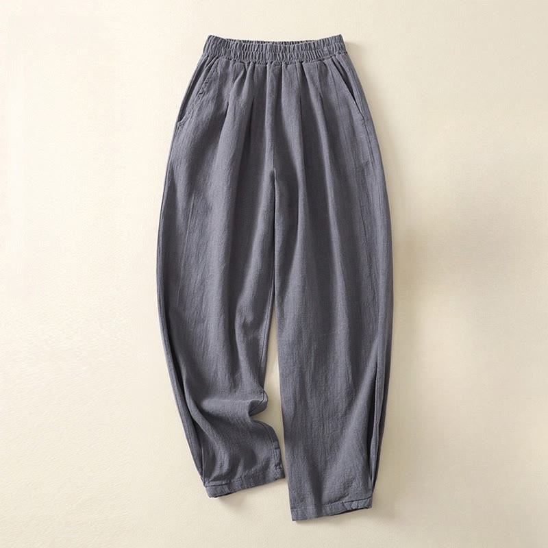Buddha Stones多用途カジュアル 無地 伸縮性ウエストバンド コットンリネン レディース パンツ ポケット付き - スレートグレー - US8-10，UK/AU12-14，EU40-42 (2XL) - image 6