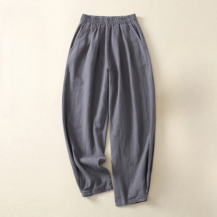 Buddha Stones多用途カジュアル 無地 伸縮性ウエストバンド コットンリネン レディース パンツ ポケット付き - スレートグレー - US8-10，UK/AU12-14，EU40-42 (2XL) - image 6