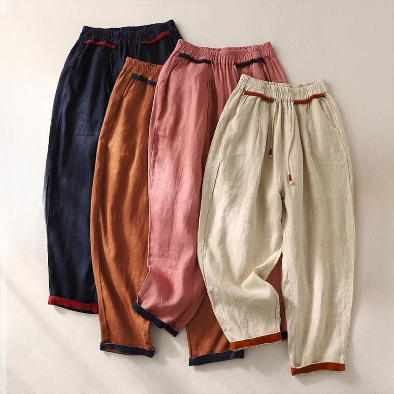 Buddha Stones万能コントラストカラーデザイン ドローストリング 7-8丈 レディース ハーレムパンツ ポケット付き - image 29