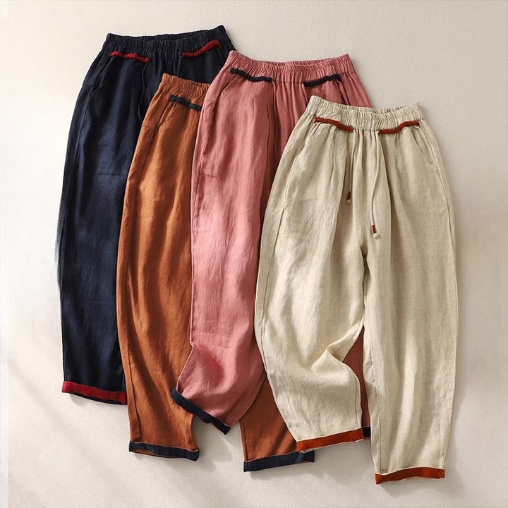 Buddha Stones万能コントラストカラーデザイン ドローストリング 7-8丈 レディース ハーレムパンツ ポケット付き - image 29