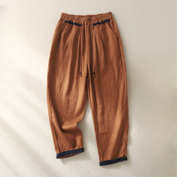 Buddha Stones万能コントラストカラーデザイン ドローストリング 7-8丈 レディース ハーレムパンツ ポケット付き - チョコレート - US14、 UK/AU18、 EU46 (4XL) - image 17