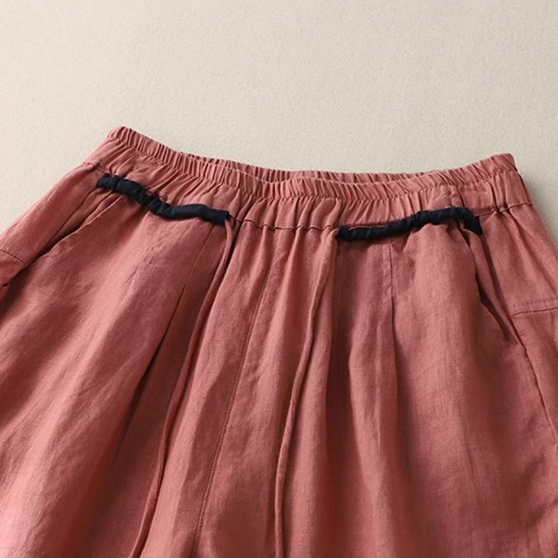 Buddha Stones万能コントラストカラーデザイン ドローストリング 7-8丈 レディース ハーレムパンツ ポケット付き - image 3