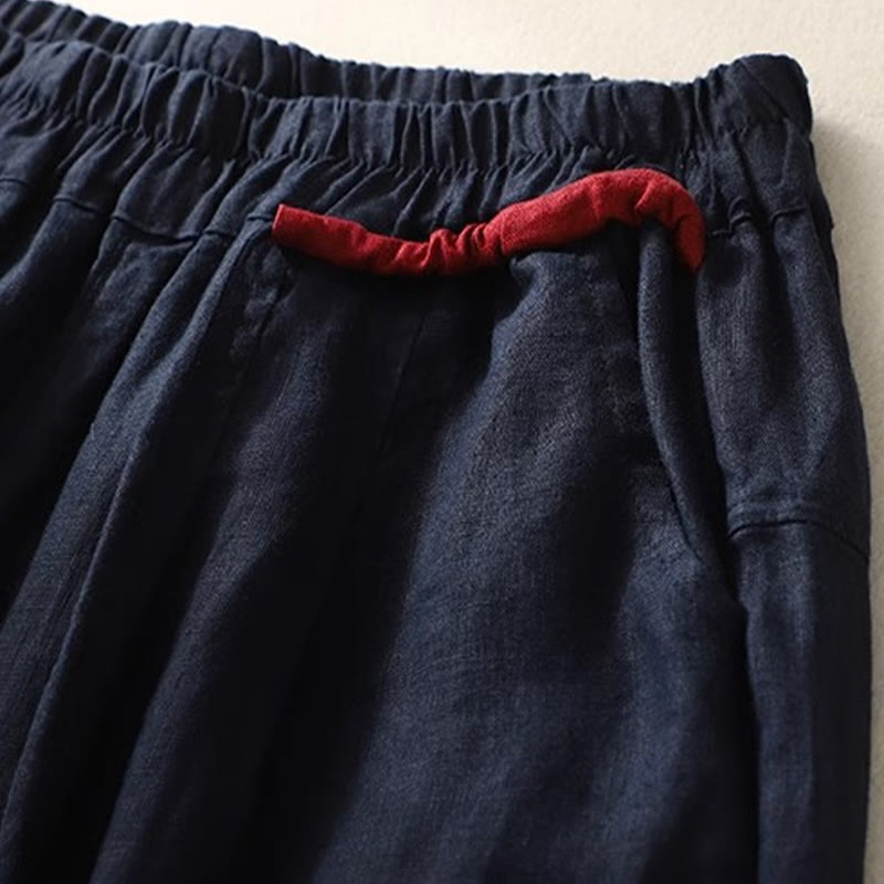 Buddha Stones万能コントラストカラーデザイン ドローストリング 7-8丈 レディース ハーレムパンツ ポケット付き - image 25