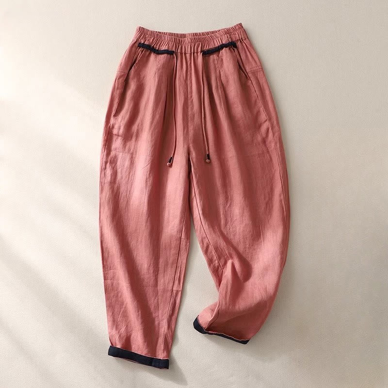 Buddha Stones万能コントラストカラーデザイン ドローストリング 7-8丈 レディース ハーレムパンツ ポケット付き - ペールバイオレットレッド - US14、 UK/AU18、 EU46 (4XL) - image 1