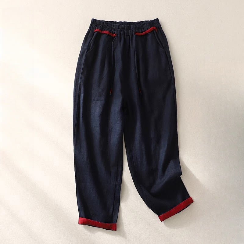 Buddha Stones万能コントラストカラーデザイン ドローストリング 7-8丈 レディース ハーレムパンツ ポケット付き - ミッドナイトブルー - US14、 UK/AU18、 EU46 (4XL) - image 23